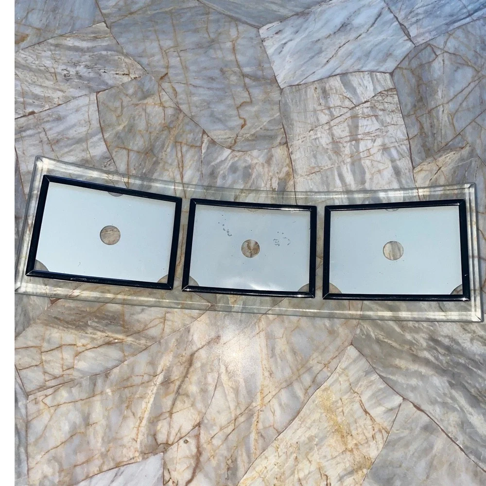 Modern Curved Glass Triple Picture Frame Black Trim Beveled Edge 4x6 Photos